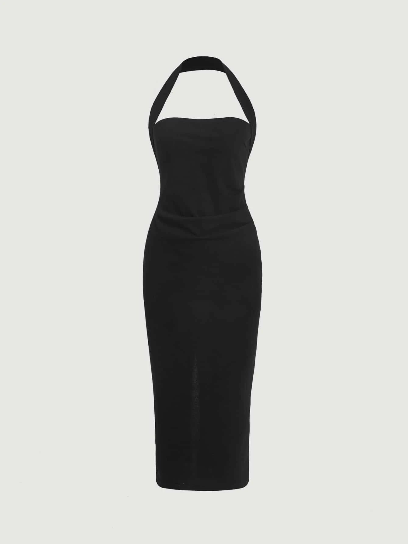 Firerie Solid Ruched Halter Neck Backless Bodycon Dress White