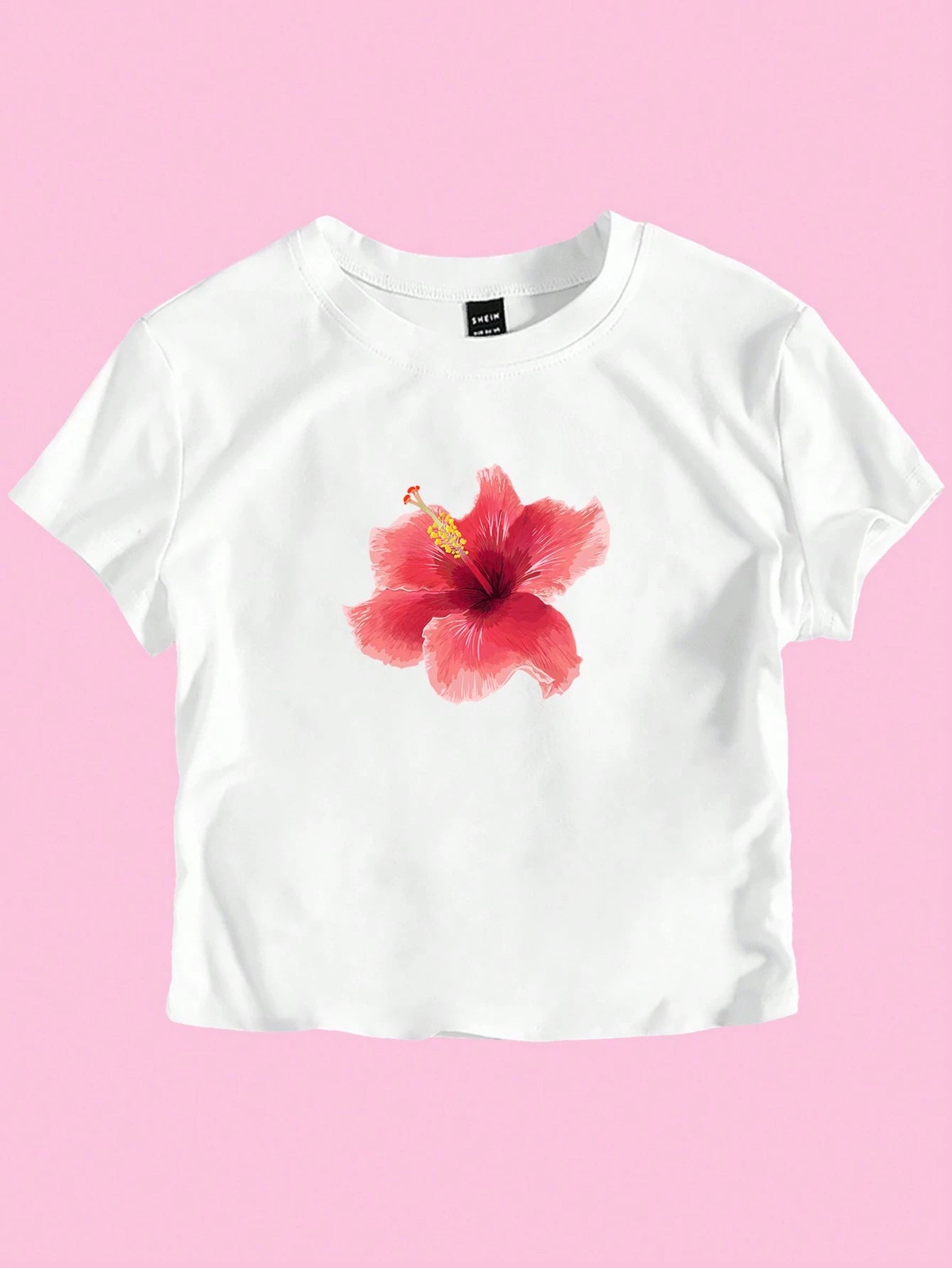 Flirla Women Plus Size T-Shirt Summer Short Sleeve Top With Hibiscus Flower Print Graphic Tees Women Tops