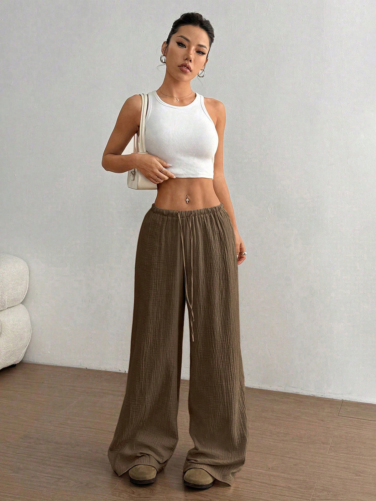 Flirla Women's Ultra Low-Rise Casual Cotton Straight Leg Pants Fall Cloth For Women