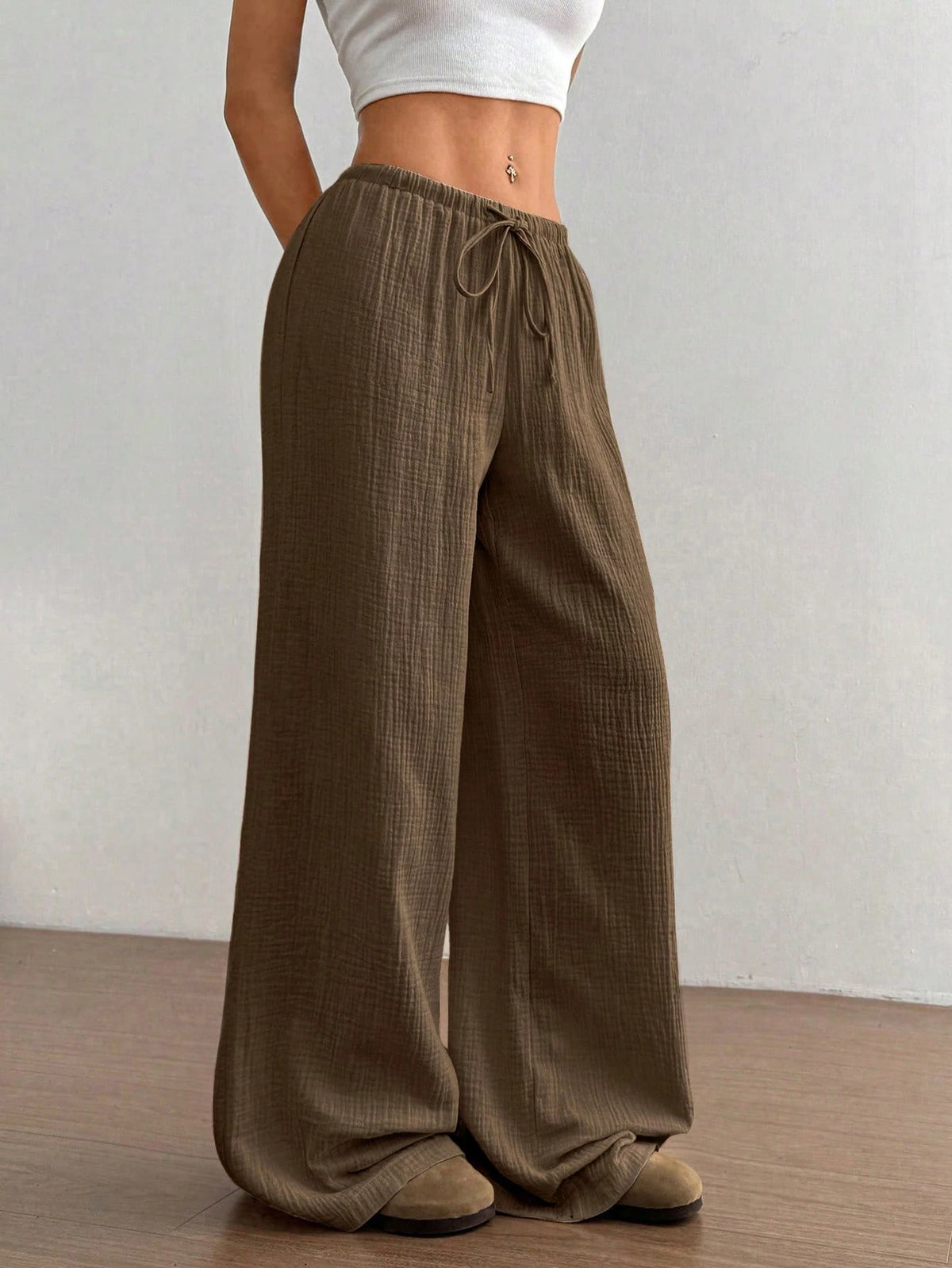 Flirla Women's Ultra Low-Rise Casual Cotton Straight Leg Pants Fall Cloth For Women