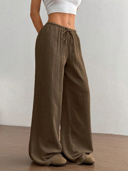 Flirla Women's Ultra Low-Rise Casual Cotton Straight Leg Pants Fall Cloth For Women