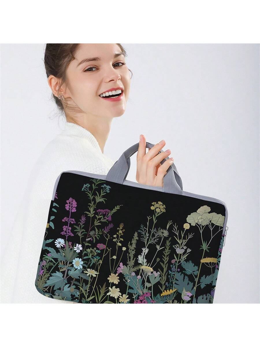 Floral Pattern Printed Laptop Sleeve, Laptop Case Accessory, Soft Laptop Bag, Soft Laptop Sleeve, Laptop Cover, Zippered Laptop Sleeve, Best Choice For School, Business And Office Gifts, Portable Digi