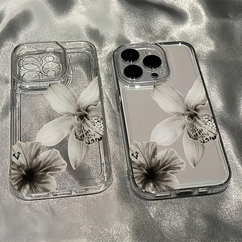 Flower 1pc Transparent Minimalist Space Case Lens Protection Anti-Drop Floral Pattern Phone Case, Suitable For IPhone 16 Pro Max, 17/16/15/14 Plus, 13/12/11, Air