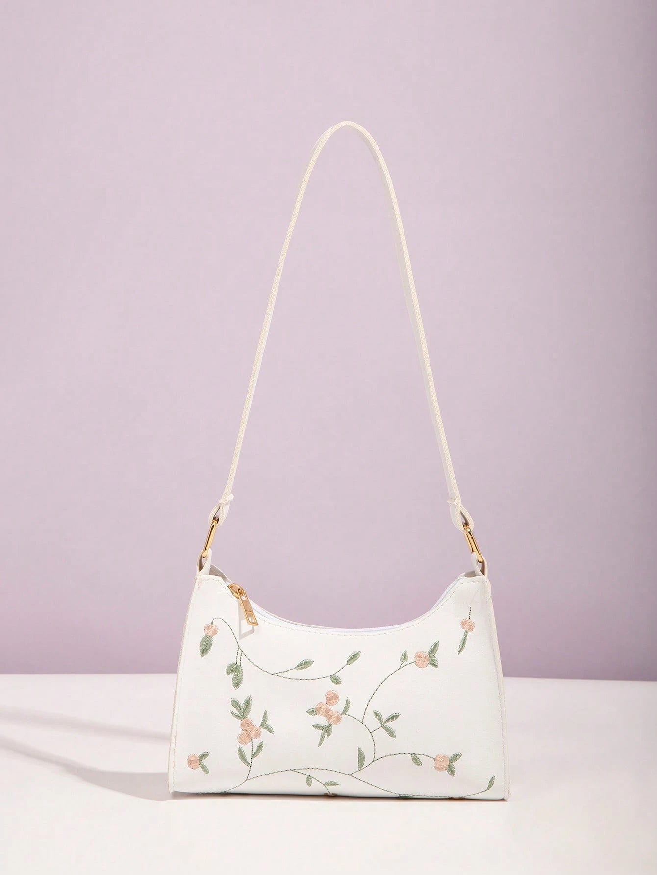 Flower Embroidery Square Crossbody Bag, White, Fashionable For Women Portable Leather Bag Holiday For Women