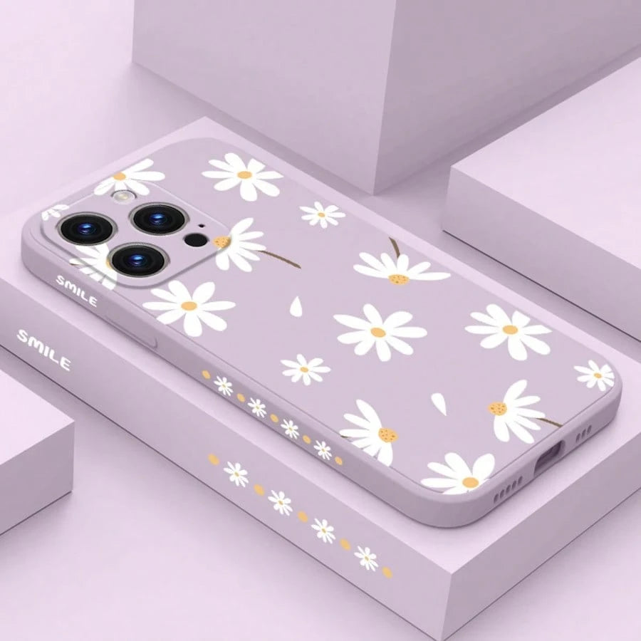 Flower Purple Silicone Fashion Shockproof White Daisy Flower Pattern Soft Case Compatible With IPhone/ Galaxy/Honor Spring Gift International Version Not The Domestic Version Birthday