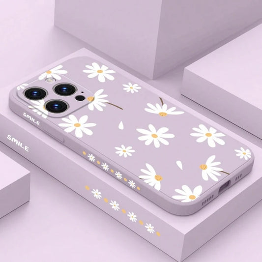 Flower Purple Silicone Fashion Shockproof White Daisy Flower Pattern Soft Case Compatible With IPhone/ Galaxy/Honor Spring Gift International Version Not The Domestic Version Birthday