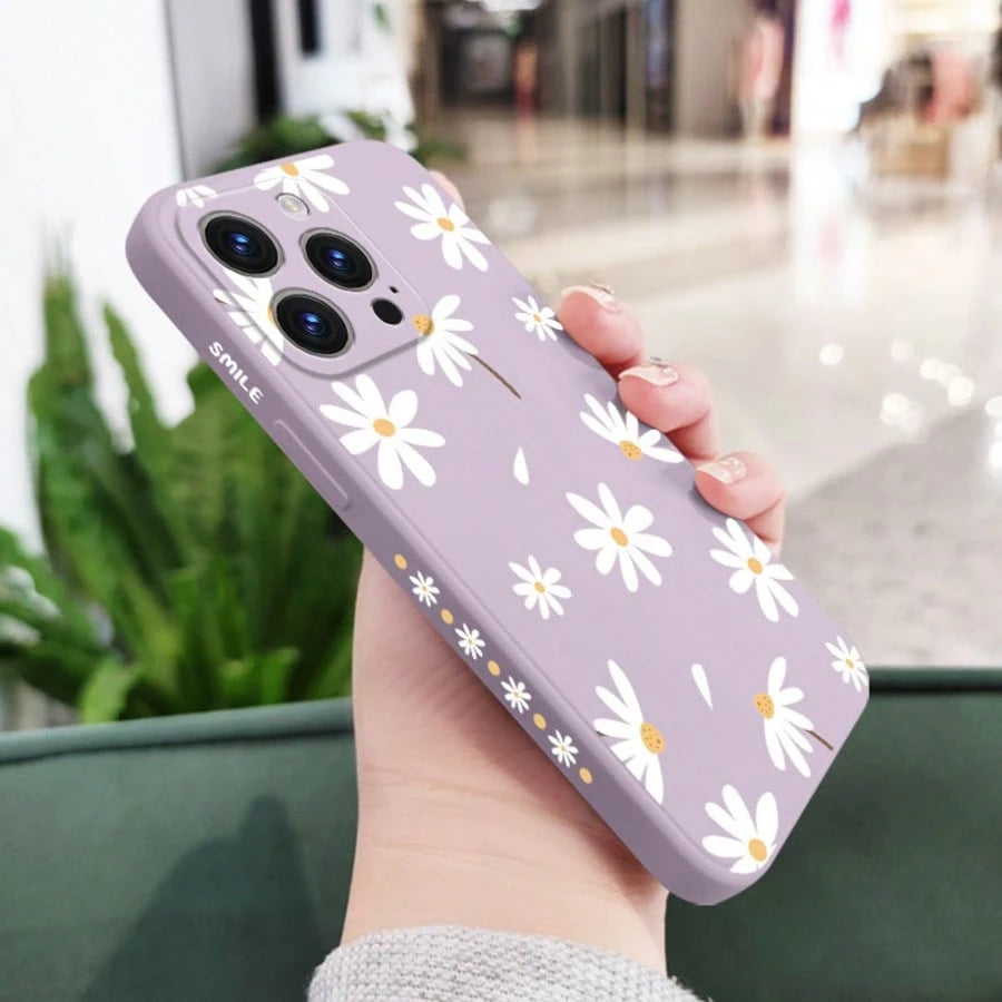 Flower Purple Silicone Fashion Shockproof White Daisy Flower Pattern Soft Case Compatible With IPhone/ Galaxy/Honor Spring Gift International Version Not The Domestic Version Birthday