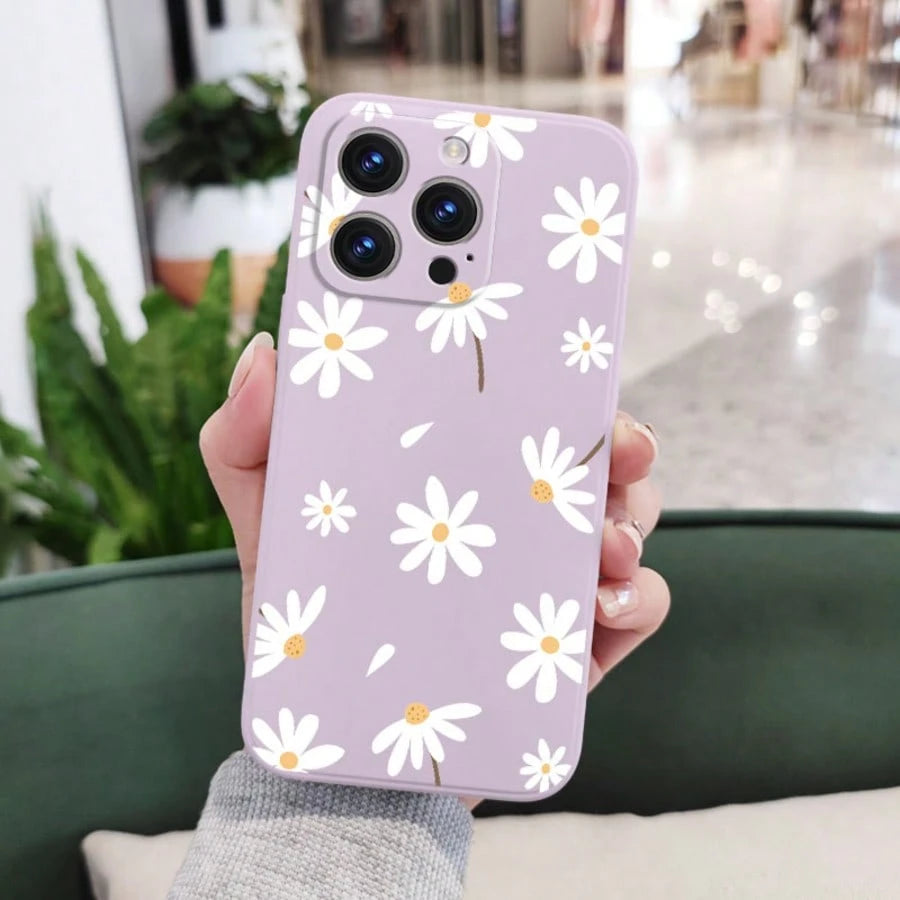 Flower Purple Silicone Fashion Shockproof White Daisy Flower Pattern Soft Case Compatible With IPhone/ Galaxy/Honor Spring Gift International Version Not The Domestic Version Birthday
