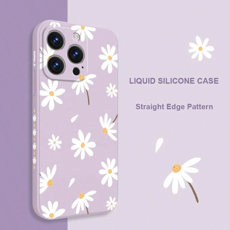Flower Purple Silicone Fashion Shockproof White Daisy Flower Pattern Soft Case Compatible With IPhone/ Galaxy/Honor Spring Gift International Version Not The Domestic Version Birthday