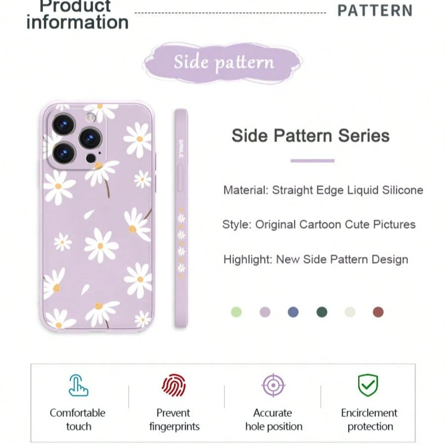 Flower Purple Silicone Fashion Shockproof White Daisy Flower Pattern Soft Case Compatible With IPhone/ Galaxy/Honor Spring Gift International Version Not The Domestic Version Birthday