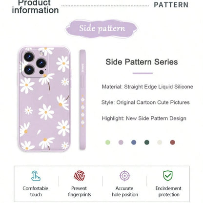 Flower Purple Silicone Fashion Shockproof White Daisy Flower Pattern Soft Case Compatible With IPhone/ Galaxy/Honor Spring Gift International Version Not The Domestic Version Birthday