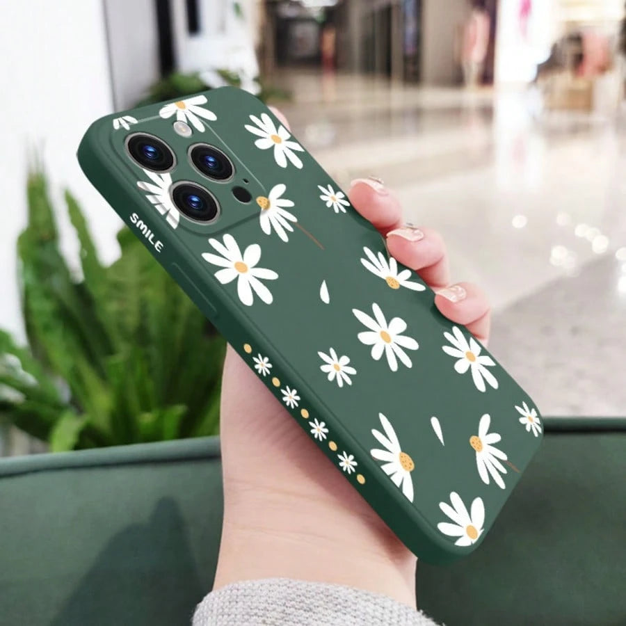 Flower Purple Silicone Fashion Shockproof White Daisy Flower Pattern Soft Case Compatible With IPhone/ Galaxy/Honor Spring Gift International Version Not The Domestic Version Birthday