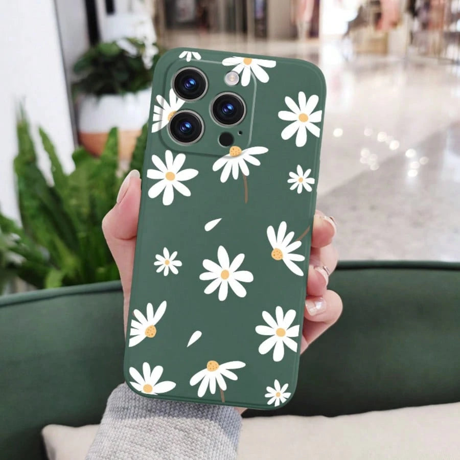 Flower Purple Silicone Fashion Shockproof White Daisy Flower Pattern Soft Case Compatible With IPhone/ Galaxy/Honor Spring Gift International Version Not The Domestic Version Birthday