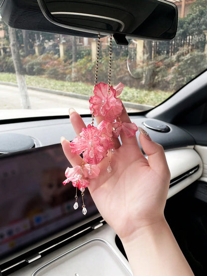 Flower Tassel Pendant Car Hanging Ornament, Creative Car Rearview Mirror Decor Accessory