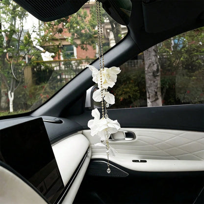 Flower Tassel Pendant Car Hanging Ornament, Creative Car Rearview Mirror Decor Accessory