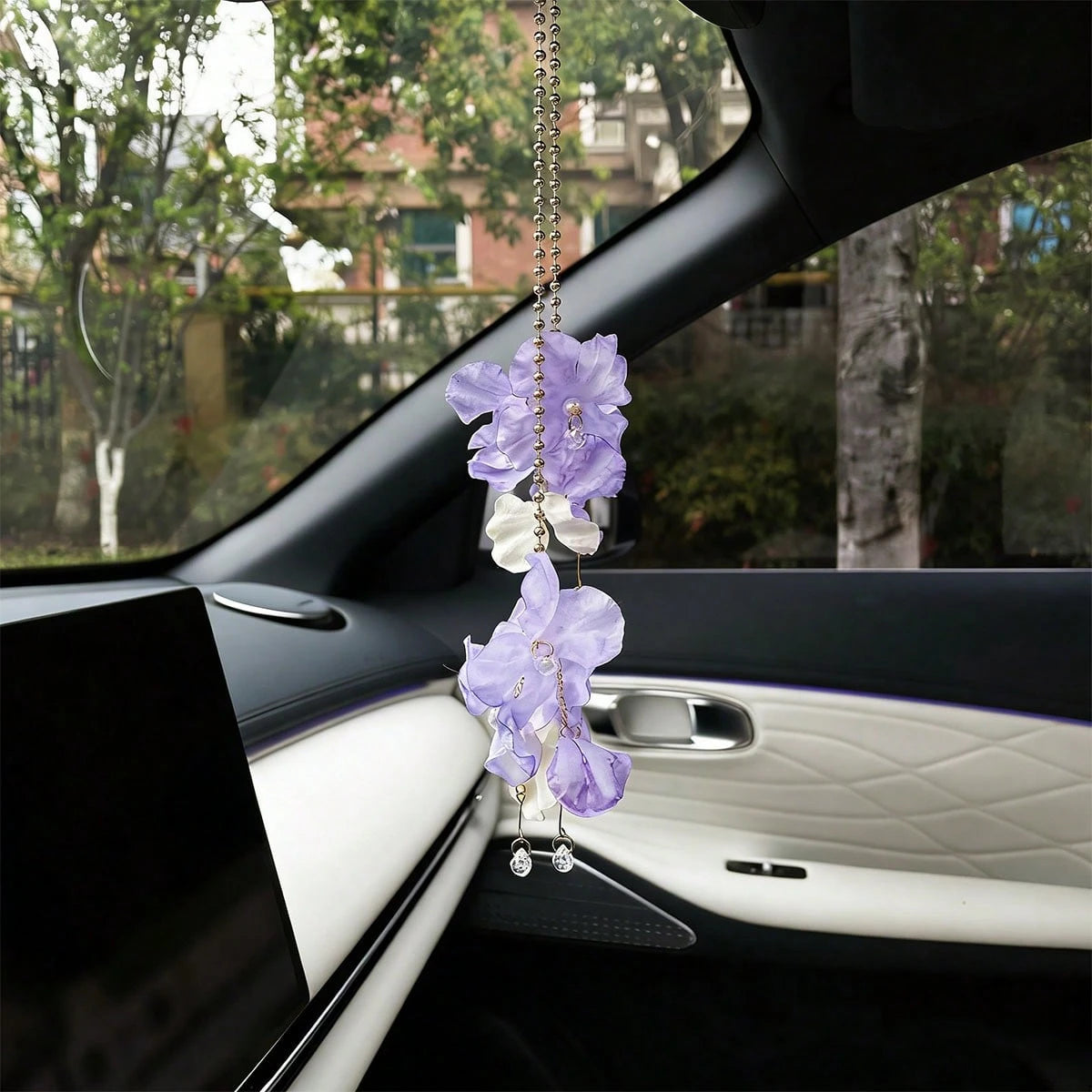 Flower Tassel Pendant Car Hanging Ornament, Creative Car Rearview Mirror Decor Accessory
