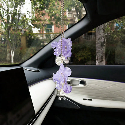 Flower Tassel Pendant Car Hanging Ornament, Creative Car Rearview Mirror Decor Accessory
