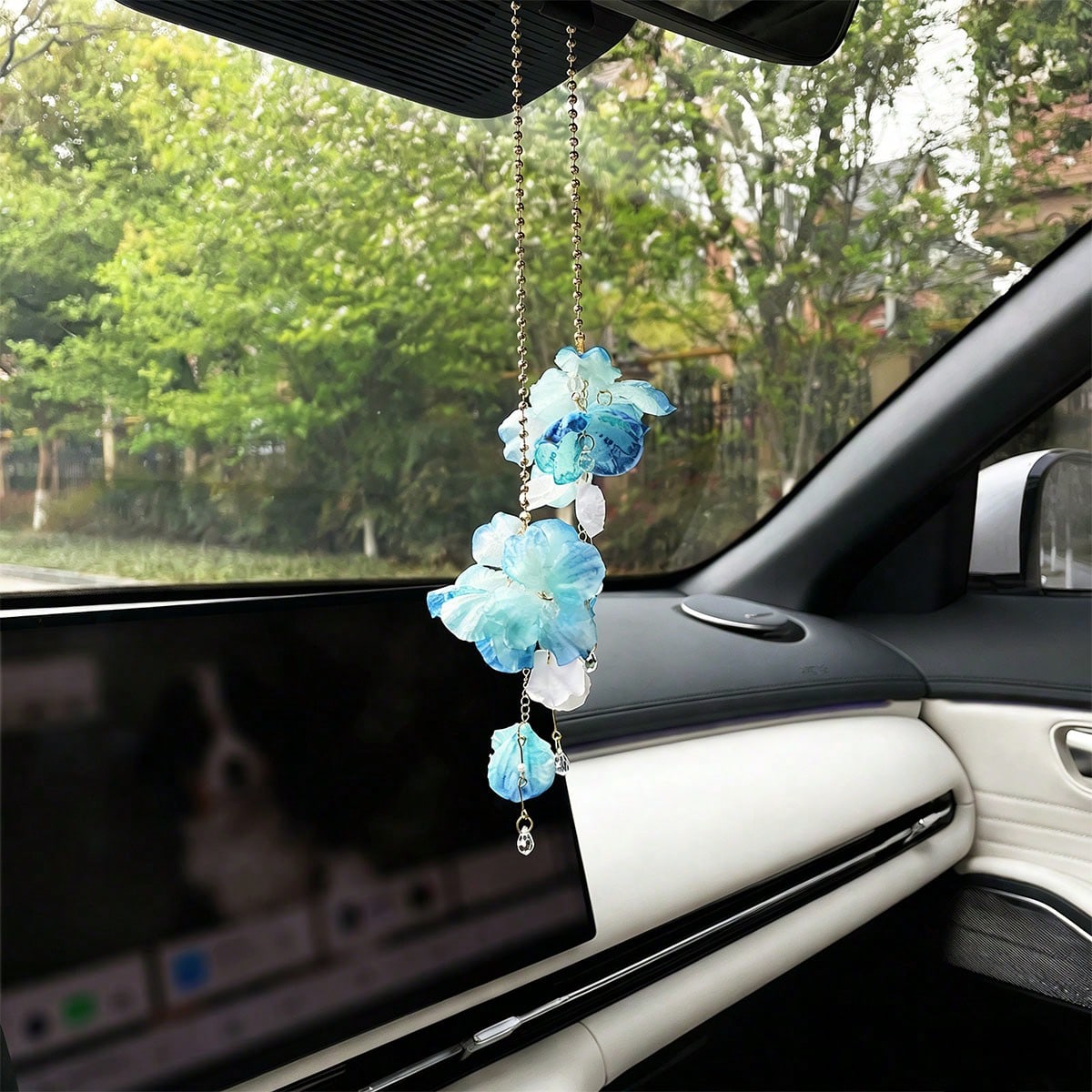Flower Tassel Pendant Car Hanging Ornament, Creative Car Rearview Mirror Decor Accessory