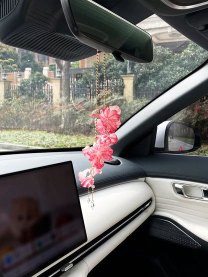 Flower Tassel Pendant Car Hanging Ornament, Creative Car Rearview Mirror Decor Accessory
