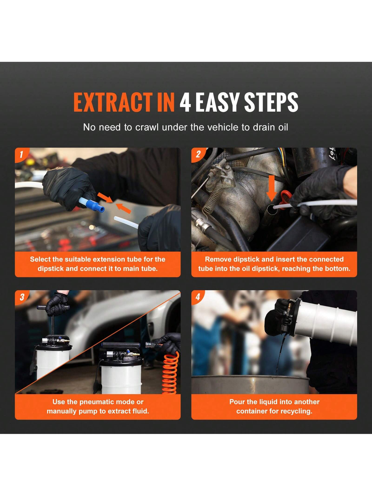 Fluid Extractor, 1.74-4 Gallons, Pneumatic/Manual Hand-Operated Oil Changer Vacuum Fluid Extractor With Dipstick And Suction Hose, Oil Extractor Change Pump For Automotive Fluids Vacuum Evacuation