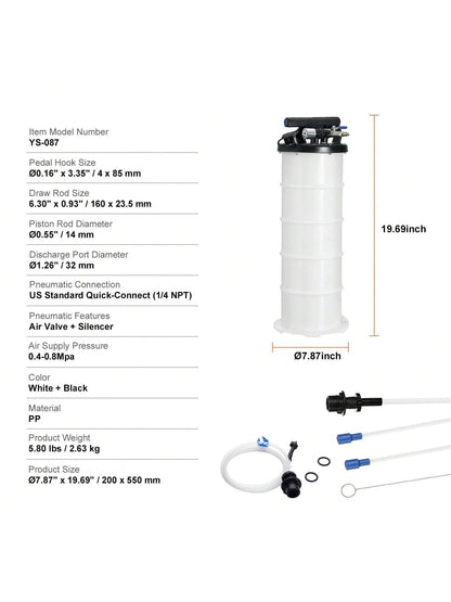 Fluid Extractor, 1.74-4 Gallons, Pneumatic/Manual Hand-Operated Oil Changer Vacuum Fluid Extractor With Dipstick And Suction Hose, Oil Extractor Change Pump For Automotive Fluids Vacuum Evacuation