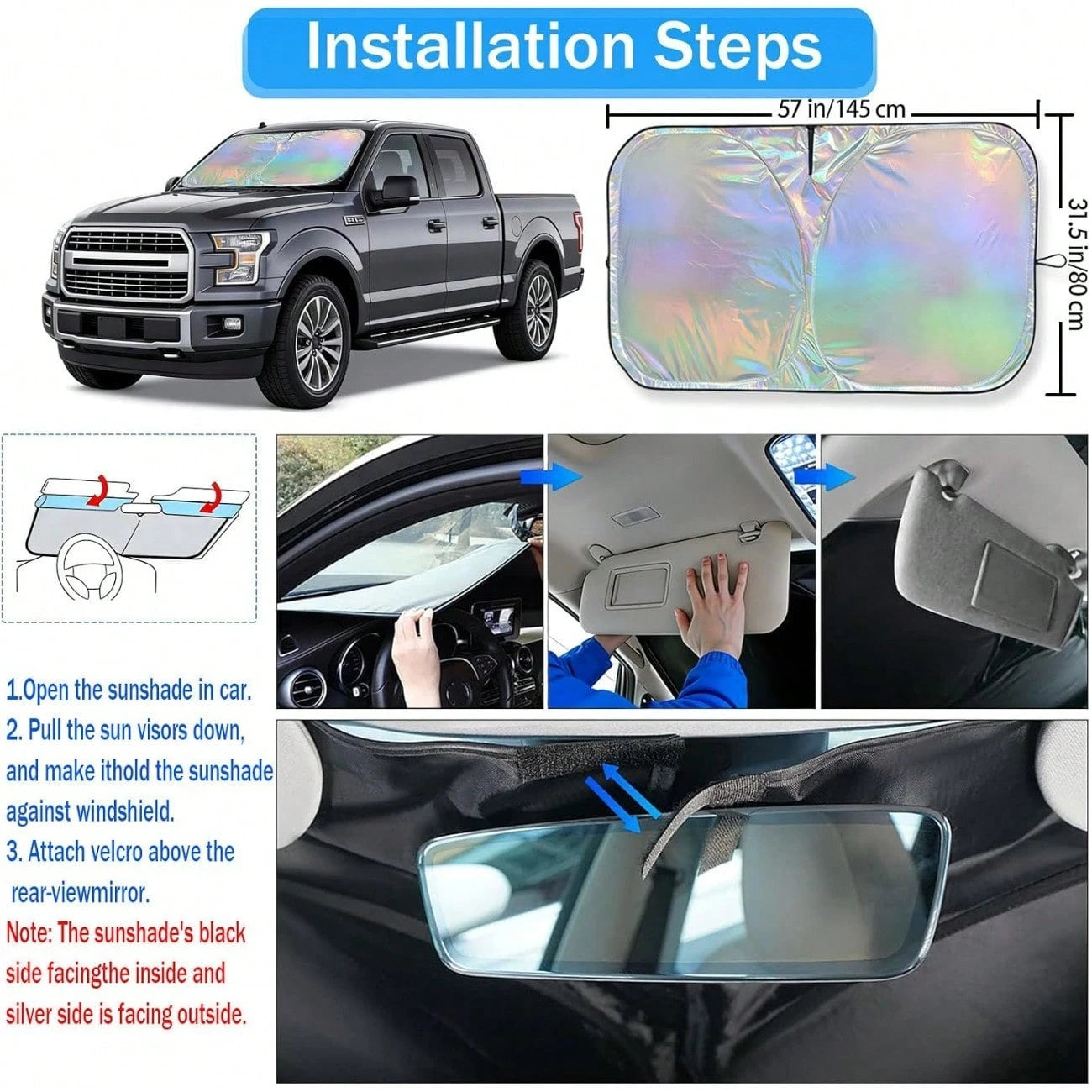 ️Foldable 210T Reflective Car Windshield Sun Shade UV‑Block Sun Visor Keep Vehicle Cool Universal Fit For Car SUV Truck Summer Accessory