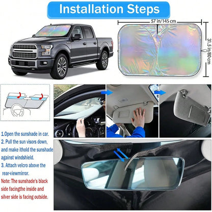 ️Foldable 210T Reflective Car Windshield Sun Shade UV‑Block Sun Visor Keep Vehicle Cool Universal Fit For Car SUV Truck Summer Accessory