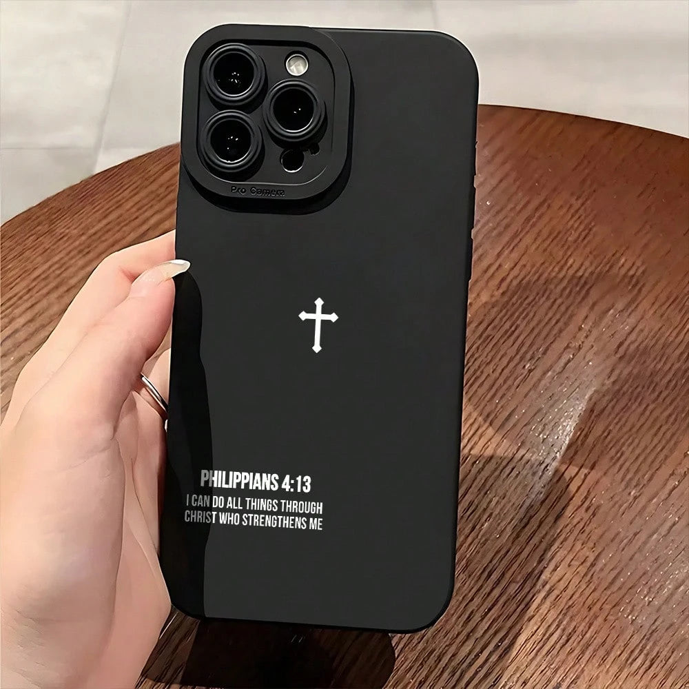 For IPhone 11, 12, 13, 14, 15, 16 Plus Pro Promax XR XS Silicone Phone Case, High-End Fashion, Cross Bible Quotes, Christian Aesthetics