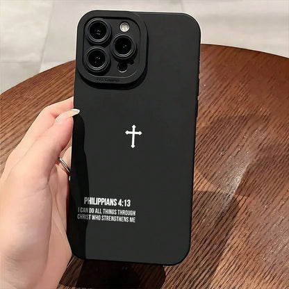 For IPhone 11, 12, 13, 14, 15, 16 Plus Pro Promax XR XS Silicone Phone Case, High-End Fashion, Cross Bible Quotes, Christian Aesthetics