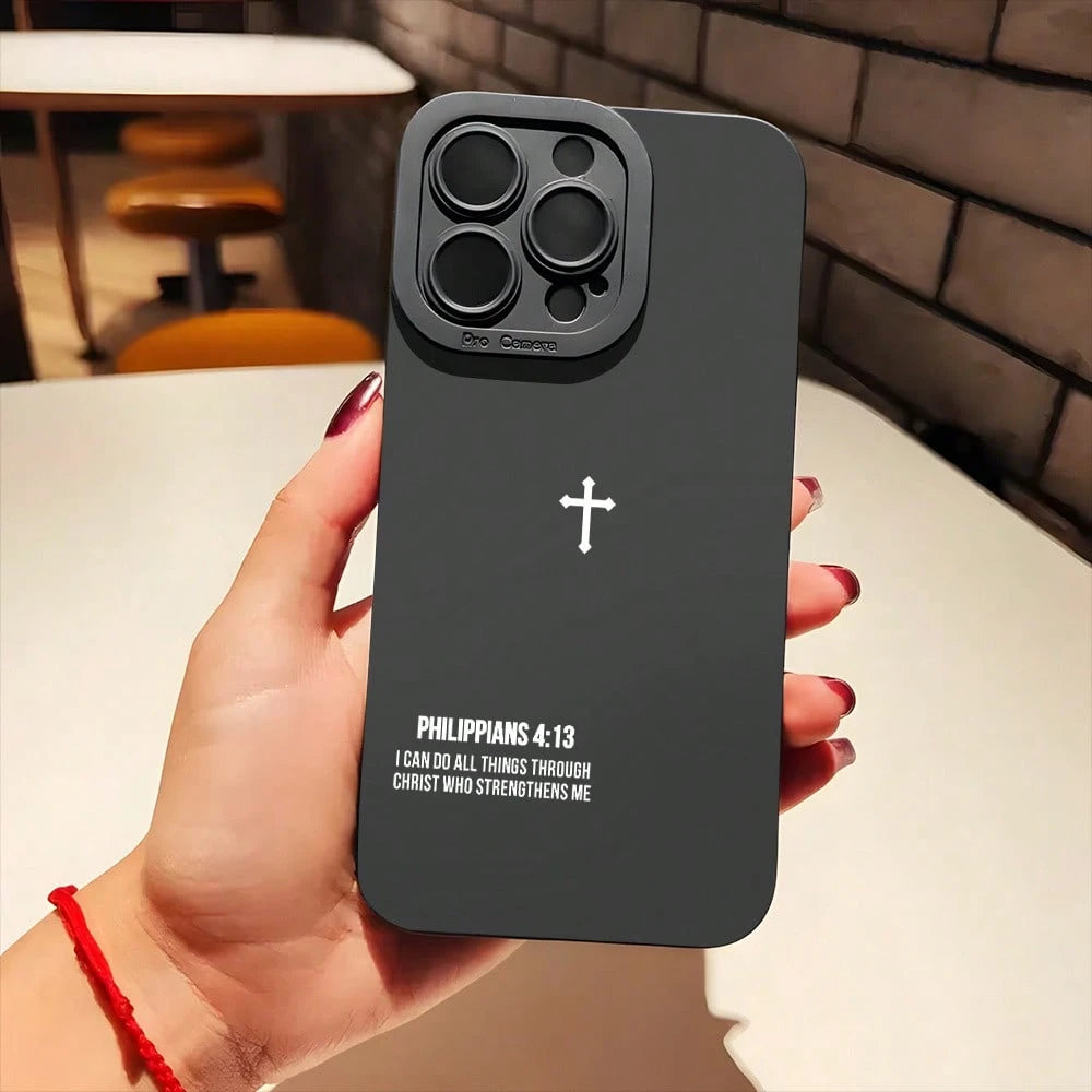 For IPhone 11, 12, 13, 14, 15, 16 Plus Pro Promax XR XS Silicone Phone Case, High-End Fashion, Cross Bible Quotes, Christian Aesthetics