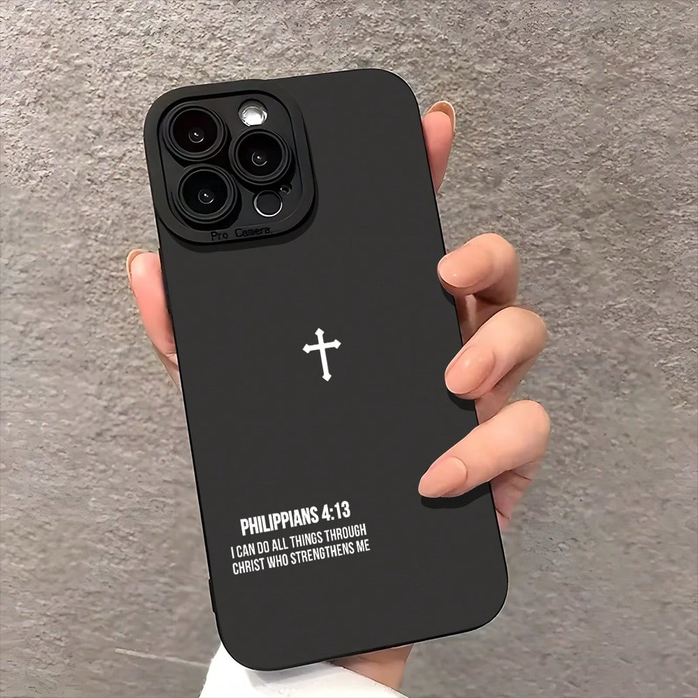 For IPhone 11, 12, 13, 14, 15, 16 Plus Pro Promax XR XS Silicone Phone Case, High-End Fashion, Cross Bible Quotes, Christian Aesthetics