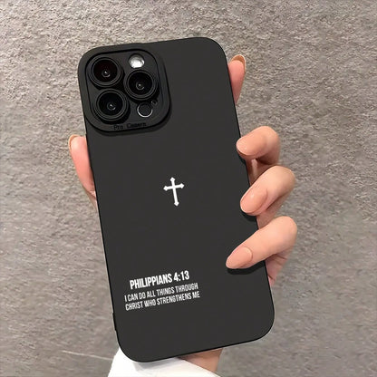 For IPhone 11, 12, 13, 14, 15, 16 Plus Pro Promax XR XS Silicone Phone Case, High-End Fashion, Cross Bible Quotes, Christian Aesthetics