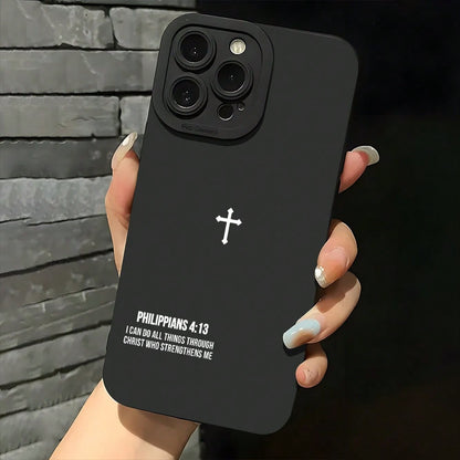 For IPhone 11, 12, 13, 14, 15, 16 Plus Pro Promax XR XS Silicone Phone Case, High-End Fashion, Cross Bible Quotes, Christian Aesthetics