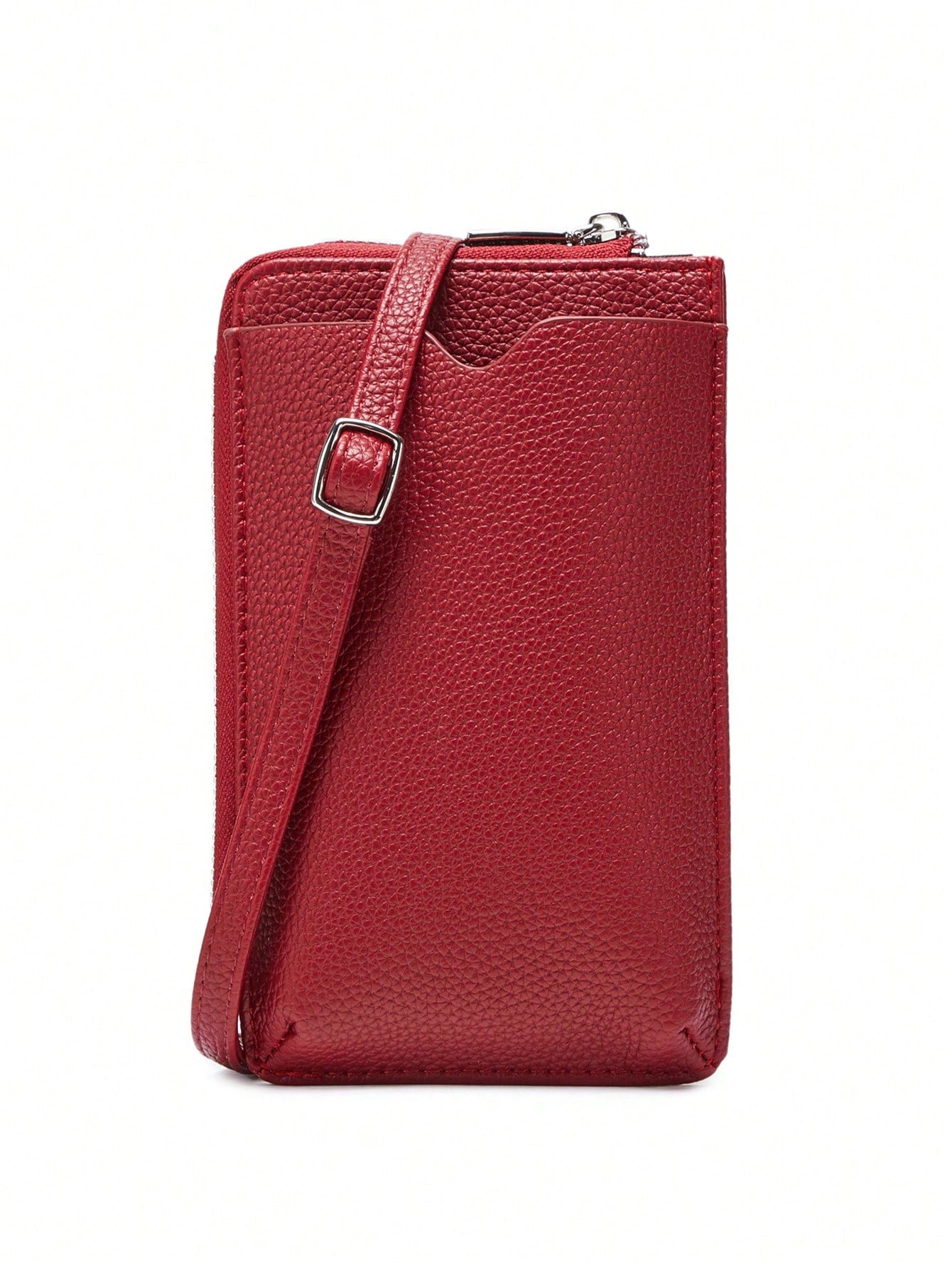FOREVER MIYIN Minimalist Ladies Crossbody Phone Wallet, Solid Litchi Texture, Detachable Strap, Multi Card Slot Coin Pocket For Daily Travel Use