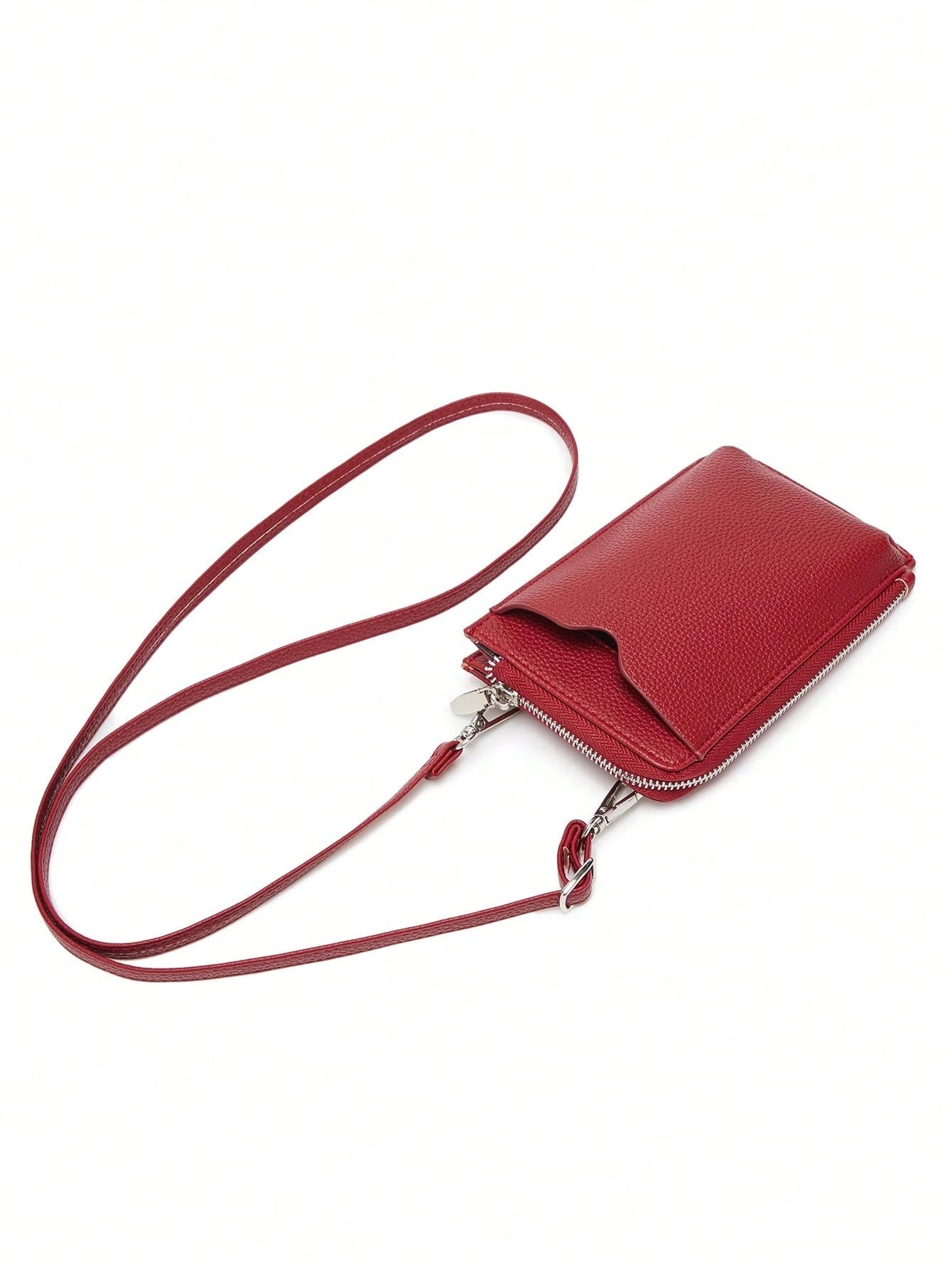 FOREVER MIYIN Minimalist Ladies Crossbody Phone Wallet, Solid Litchi Texture, Detachable Strap, Multi Card Slot Coin Pocket For Daily Travel Use