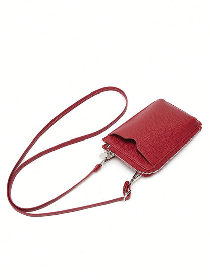 FOREVER MIYIN Minimalist Ladies Crossbody Phone Wallet, Solid Litchi Texture, Detachable Strap, Multi Card Slot Coin Pocket For Daily Travel Use