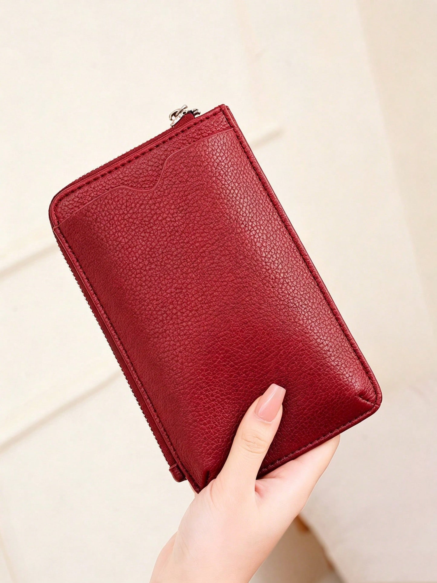 FOREVER MIYIN Minimalist Ladies Crossbody Phone Wallet, Solid Litchi Texture, Detachable Strap, Multi Card Slot Coin Pocket For Daily Travel Use