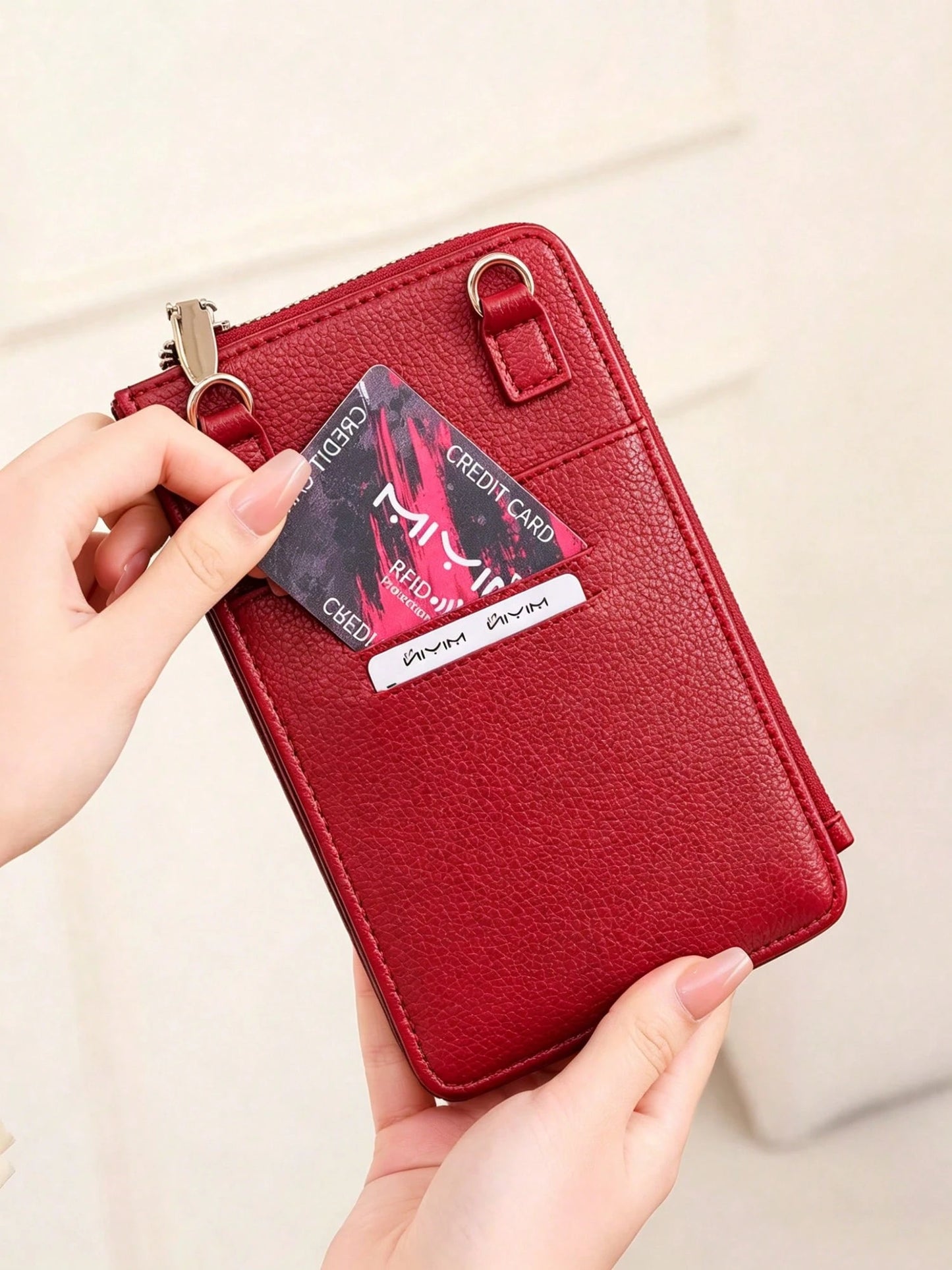 FOREVER MIYIN Minimalist Ladies Crossbody Phone Wallet, Solid Litchi Texture, Detachable Strap, Multi Card Slot Coin Pocket For Daily Travel Use