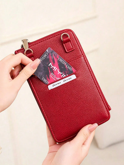 FOREVER MIYIN Minimalist Ladies Crossbody Phone Wallet, Solid Litchi Texture, Detachable Strap, Multi Card Slot Coin Pocket For Daily Travel Use