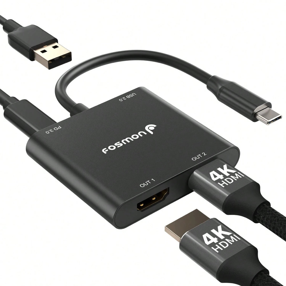 Fosmon USB C Hub, USB C To Dual HDMI Adapter 4k@30Hz, HDMI Splitter, PD 3.0 Charging Port Up To 100W Compatible With Thunderbolt
