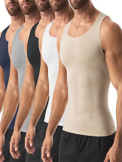 Four Colors Men's Shapewear Vest- A Tight Fitting Shirt For Shapingand Back Support, With Abdominal Control, Made Ofbreathable Nylon Material