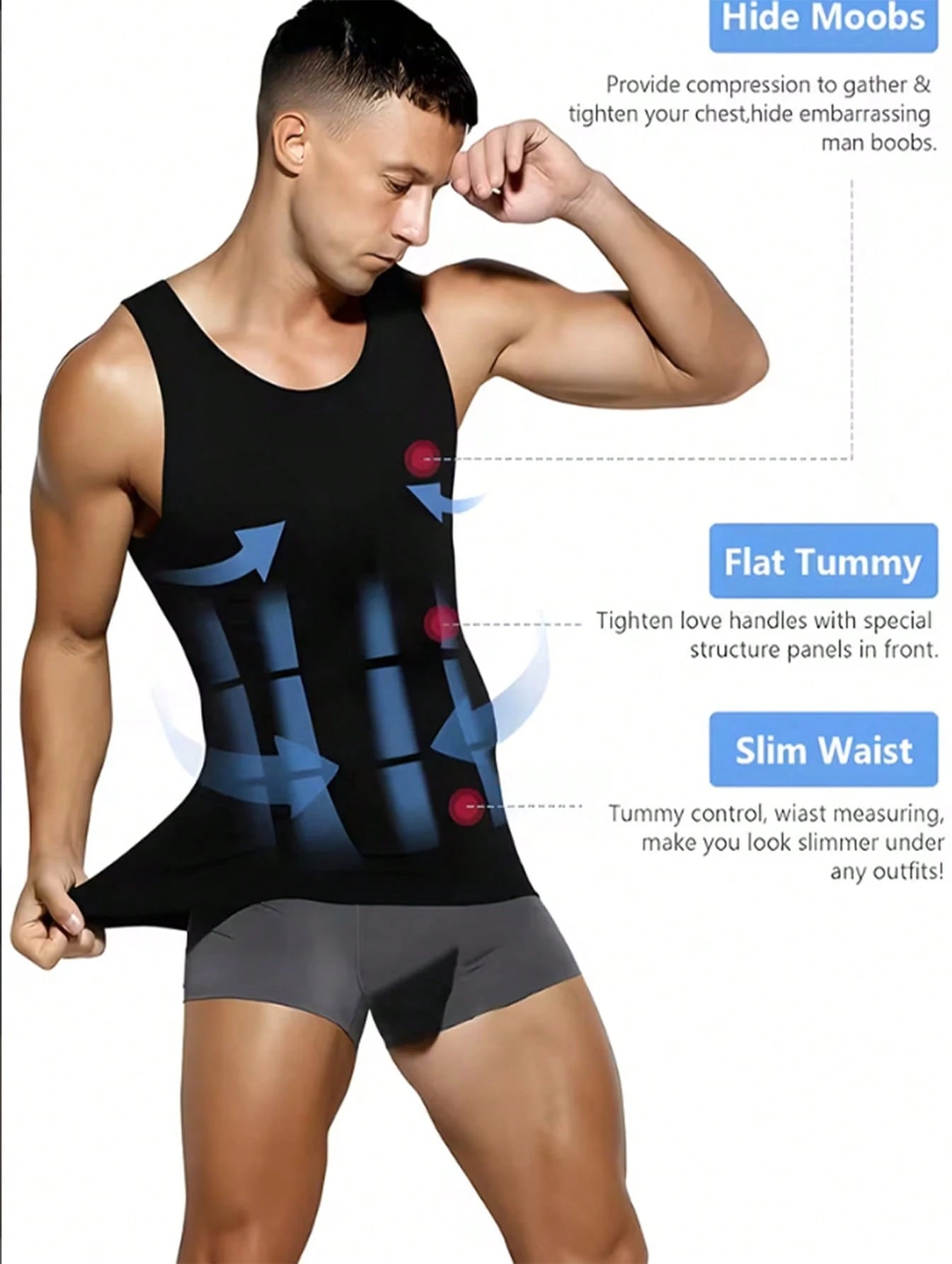 Four Colors Men's Shapewear Vest- A Tight Fitting Shirt For Shapingand Back Support, With Abdominal Control, Made Ofbreathable Nylon Material