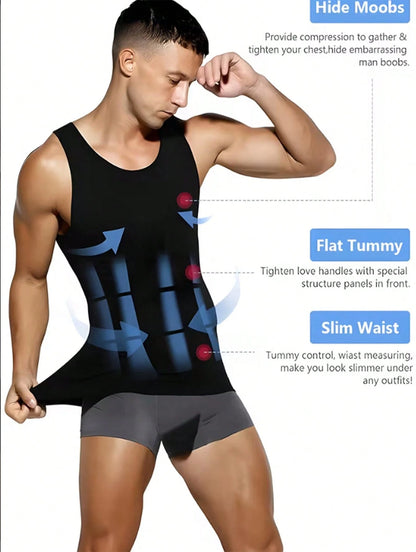 Four Colors Men's Shapewear Vest- A Tight Fitting Shirt For Shapingand Back Support, With Abdominal Control, Made Ofbreathable Nylon Material