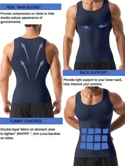 Four Colors Men's Shapewear Vest- A Tight Fitting Shirt For Shapingand Back Support, With Abdominal Control, Made Ofbreathable Nylon Material