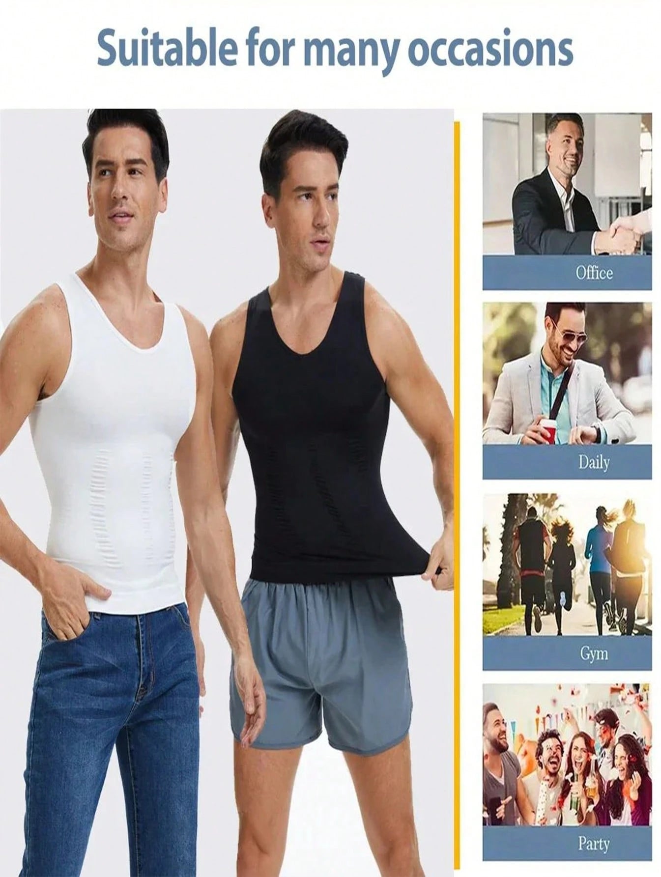 Four Colors Men's Shapewear Vest- A Tight Fitting Shirt For Shapingand Back Support, With Abdominal Control, Made Ofbreathable Nylon Material