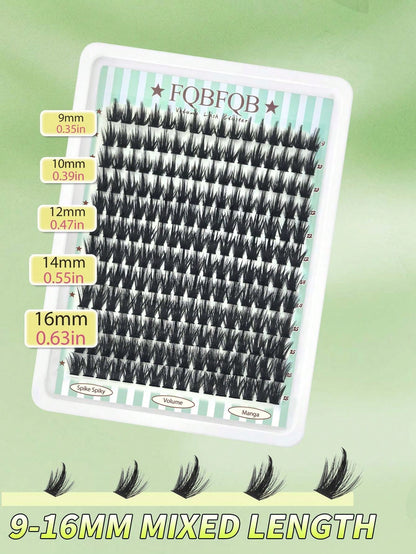 FQBFQB 192pcs Spiky Eyelash Extensions, 9-18mm Mixed Length, Fairy Eyelash Clusters, Single Thick Pointed Tip Eyelash Extensions For DIY, Cartoon Eyelash Extensions, Thick Eyelashes