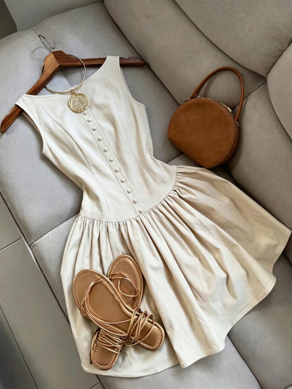 Franclia 2026 Women's Vintage Sleeveless Spaghetti Strap Mini Dress, Elegant Summer Outfit