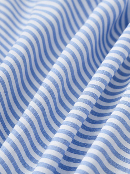 Franclia Blue And White Stripe Women Summer Sleeveless Dress,Elegant Coastal Casual Flared Collar Buttoned Semi-Open Front Tied Shirt Skirt,Brunch Office Wear