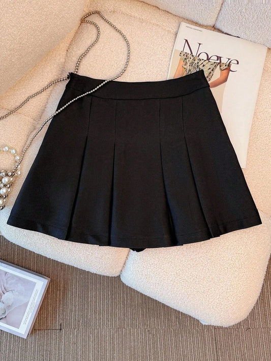Franclia Casual Solid Color Pleated Mini Skirt, Summer