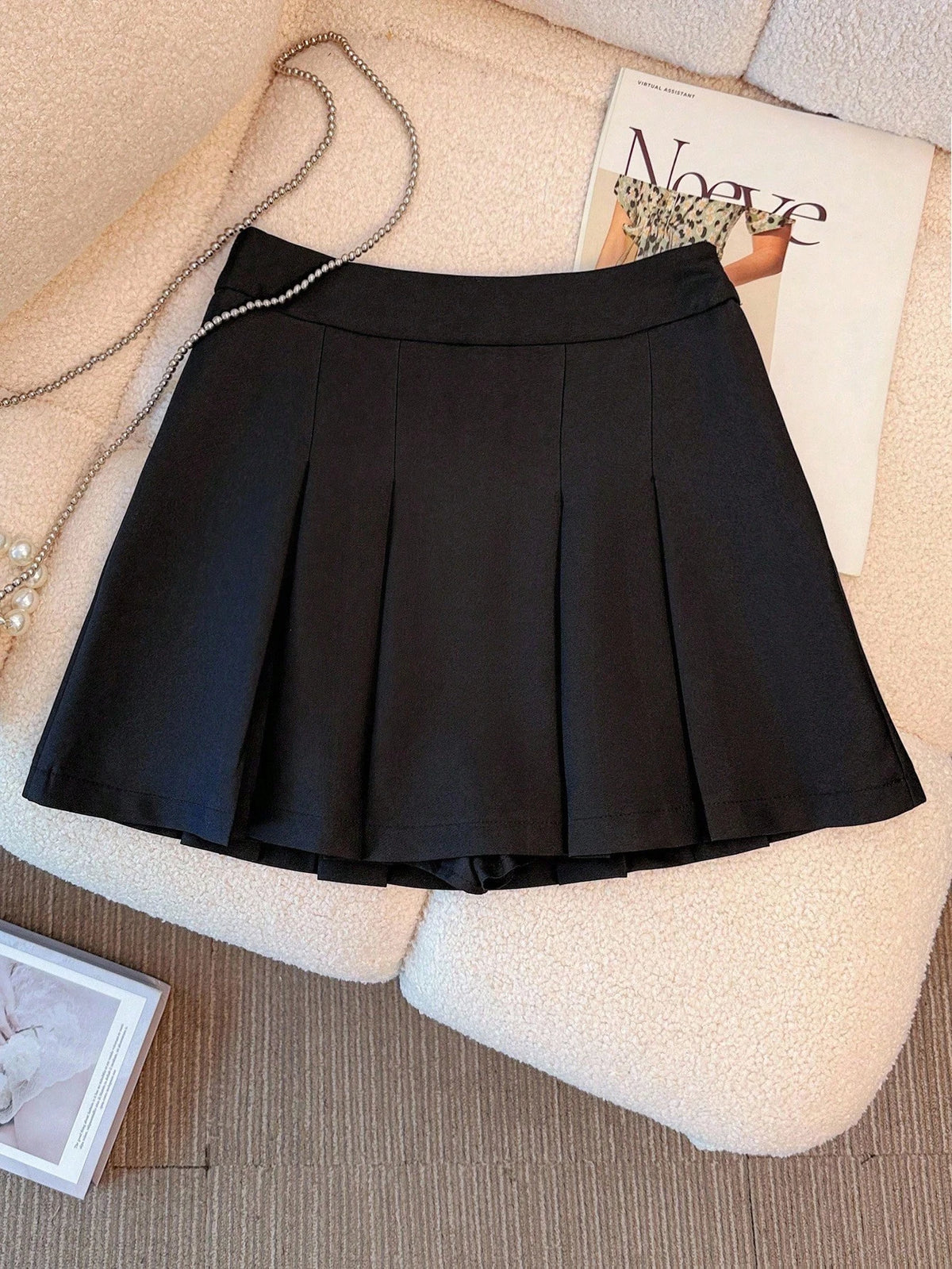 Franclia Casual Solid Color Pleated Mini Skirt, Summer